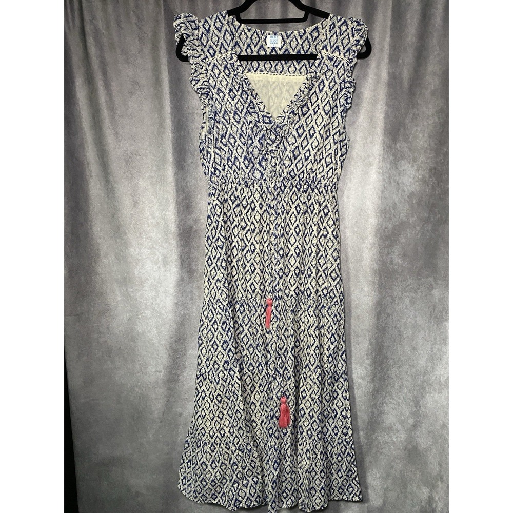 Mer St Barth Women's Maxi Resort Vacation Hamptons Dress Blue White Giselle L
